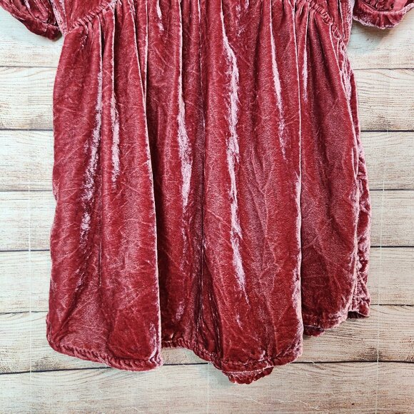 Free People Ivy Velvet Mini Dress Swing Flowy Boho Western Maroon Size XS/TP - Picture 3 of 16